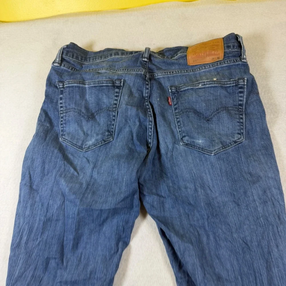 Levis 511 Slim Fit Blue Denim Jeans Mens 34x32 Distressed 5-Pocket Zip Fly